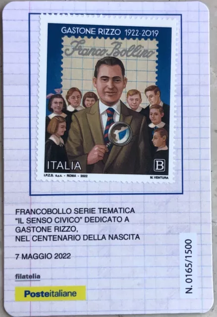 ITALIA 2022 GASTONE RIZZO TESSERA FILATELICA FRANCOBOLLO tiratura 1500