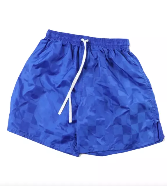 NOS Vtg 90s Youth Large Blank Checkered Nylon Running Soccer Shorts Royal Blue