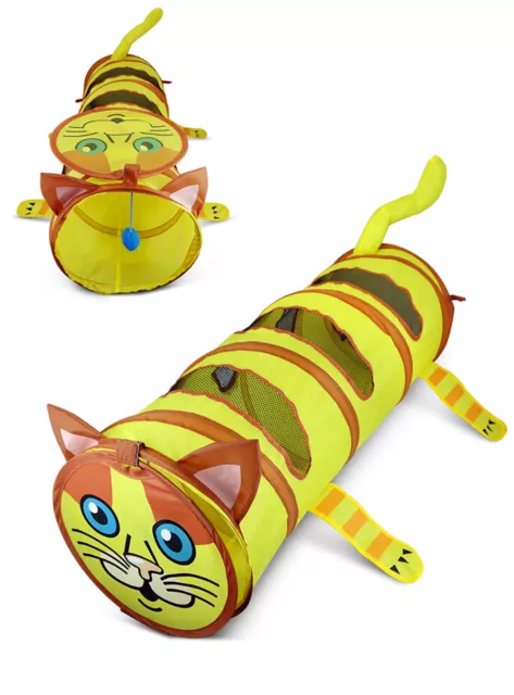 Folding Pet Cat Dog Puppy Fun Tunnel with Nets Windows Exercise Toys