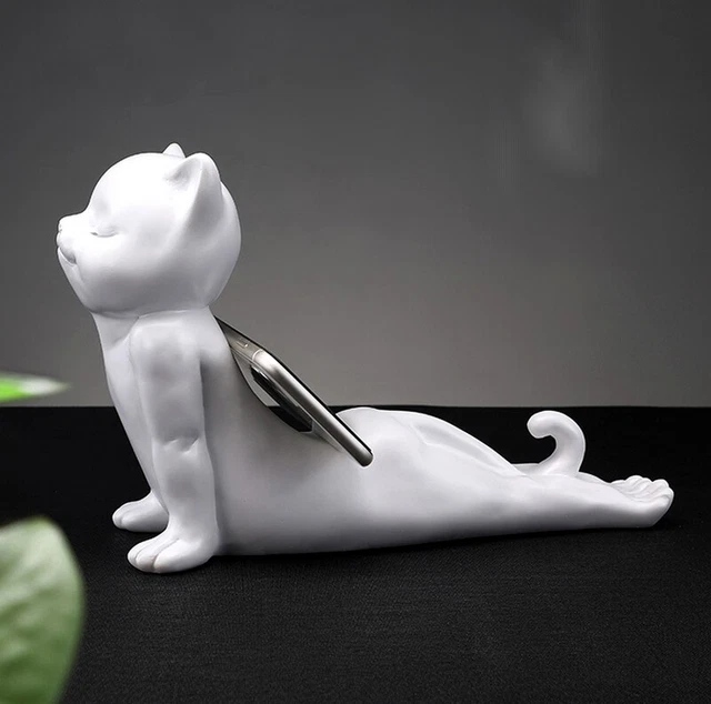 12.4" Cute Yoga Pose Cat Statue Sculpture Phone Rack Holder Figurine Table Decor