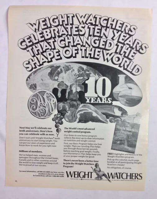 Vintage Original Print Ad 1970s Weight Watchers 10th Anniversary 10.25x13 PA-838