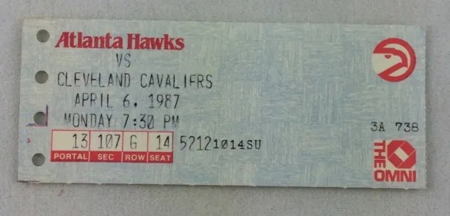 NBA 1987 04/06 Cleveland Cavaliers at Atlanta Hawks Basketball Ticket Stub