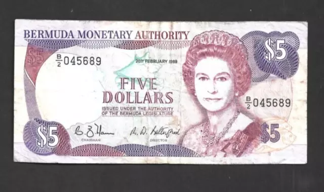 5 Dollars  Fine  Banknote From Bermuda 1989  Pick-35