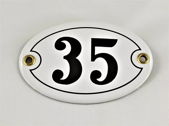 Emaille Hausnummer OVAL Nr. 35 weiß-schwarz Türschild Hausschild Schild Email
