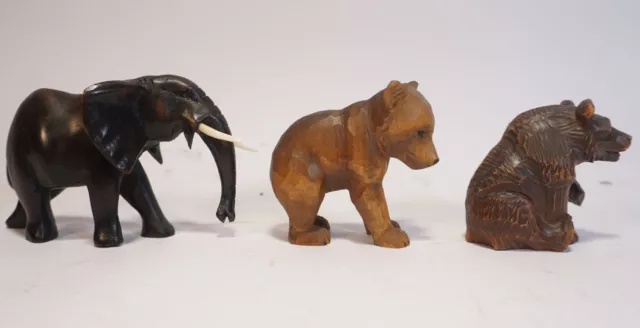 3-tlg. Vintage Konvolut Holzfiguren alte Tierfiguren Elefant mit 2 Bären