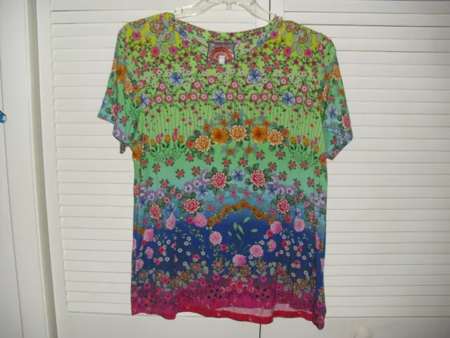 Johnny Was Ss Colorful Bamboo/Spandex Blend Top Sz Xl Euc