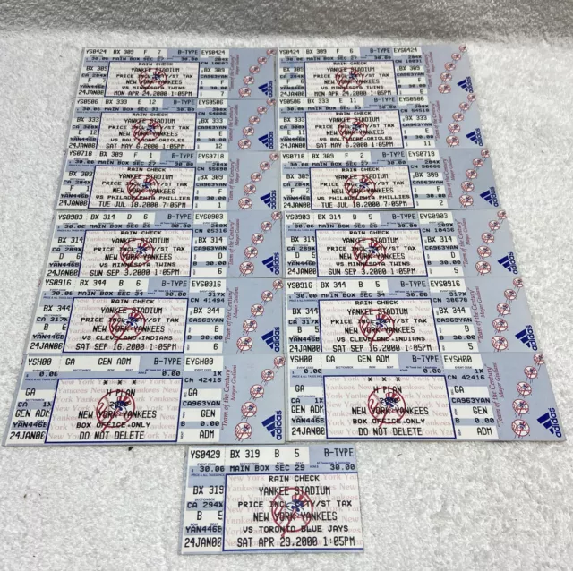 13 New York Yankees Ticket Stubs From 2000 Season! See Description For Details