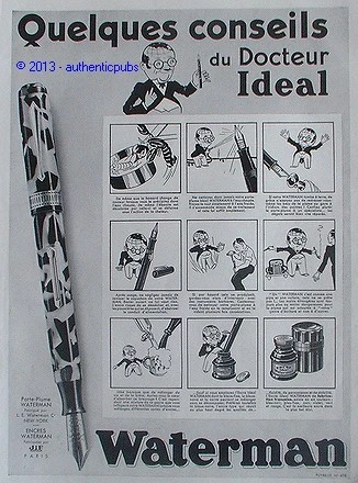 Publicite Waterman Docteur Ideal Encre Porte Plume Bd De 1932 French Ad Pen Pub