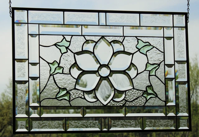 Clear Beveled Stained Glass Panel 25 3/8" x 17 3/8"