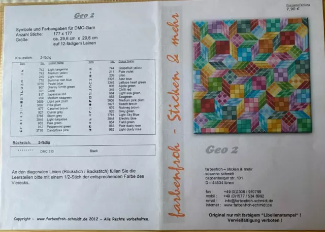 Plantilla de bordado punto de cruz cubo "Geo 2", imagen bordada tamaño 177 x 177 puntos - Nuevo