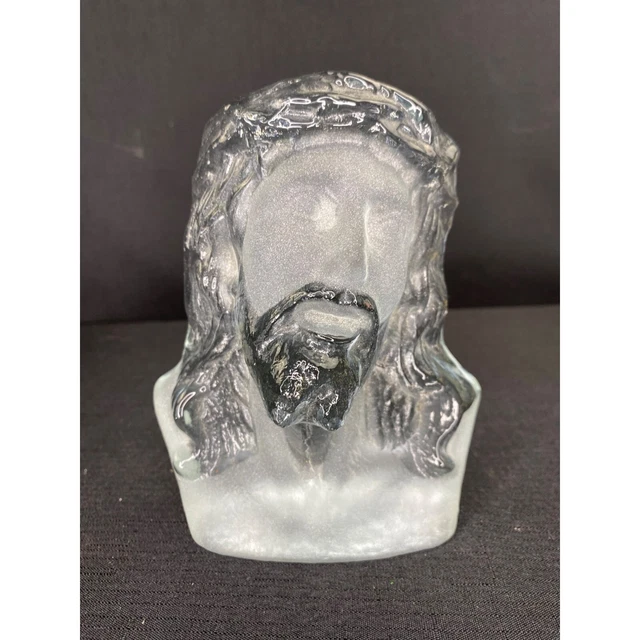 VINTAGE VIKING GLASS Frosted Crystal Glass Jesus Christ Decorative