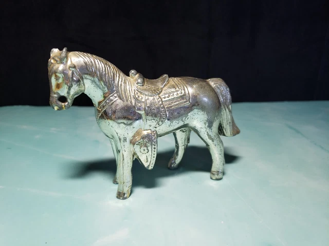 HORSE FIGURE Small Metal Western Cast Iron Statue Vintage Equestrian 1950s 4 In