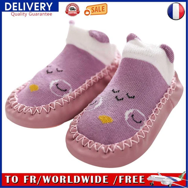 Unisex Baby Shoe Cotton Non-Slip Soled Cute Animal Infant Sock (Purple Cat)