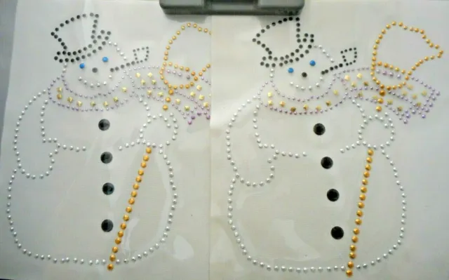2 Christmas 6.75" Snowmen Color Rhinestone Applique Iron-On Hot-Fix Transfer #7