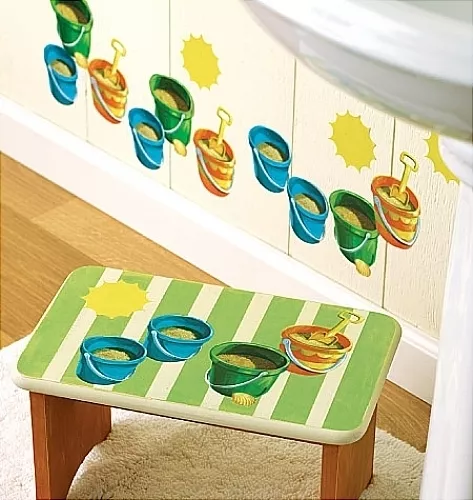 WALLIES SAND BUCKETS wall stickers 25 prepasted decals BEACH PAILS ocean sea