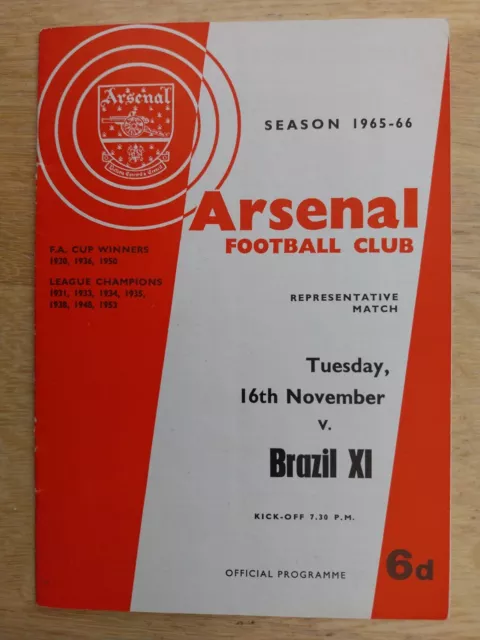 Arsenal V. Brazil Xi -  16.11.65 - Friendly