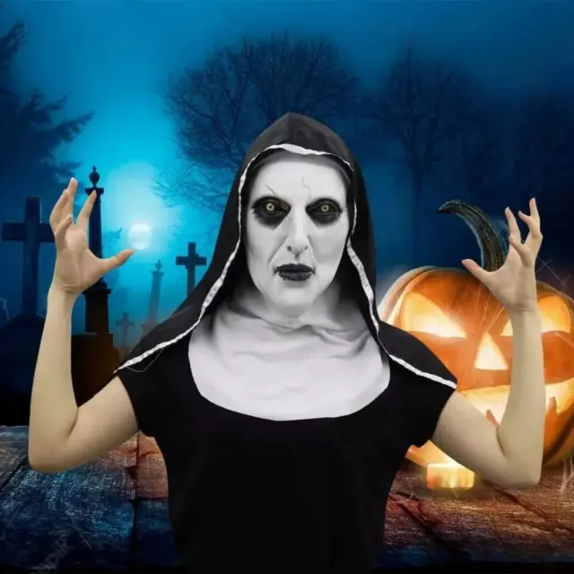 Horror Nun Latex Mask Head Scarf Halloween Costume Party Carnival Scary Ghost