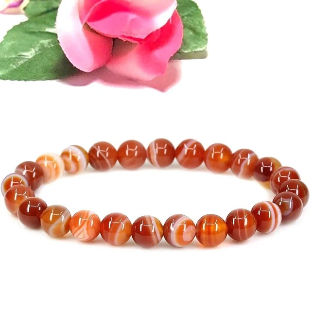 Agate Orange Pierres Précieuses Perles Rondes 8mm Bracelet Extensible...