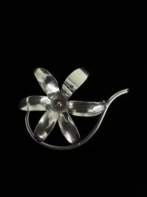 Antique Victorien Sterling Civil War Era Main Lily Fleur Broche 2.25â 