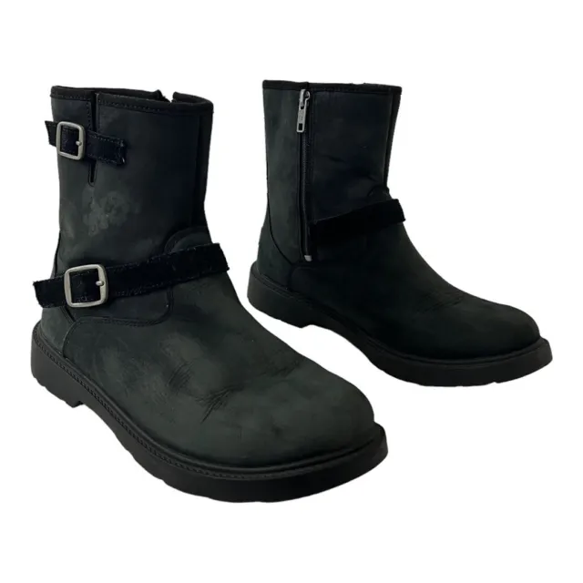 UGG Kids Unisex Size 5 Kinzey Waterproof Black Leather Moto Boot Style 1117628K