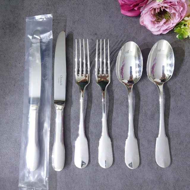 Christofle Cluny 6pcs Silverplate Flatware Dessert Knife Fork Spoon Excellent