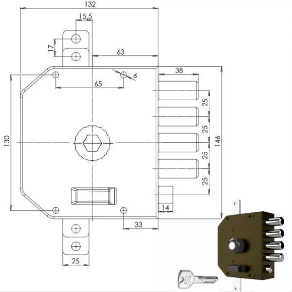 CR Serrure de Sécurité Triple Pompe Gauche 3250 MC 3838923788029