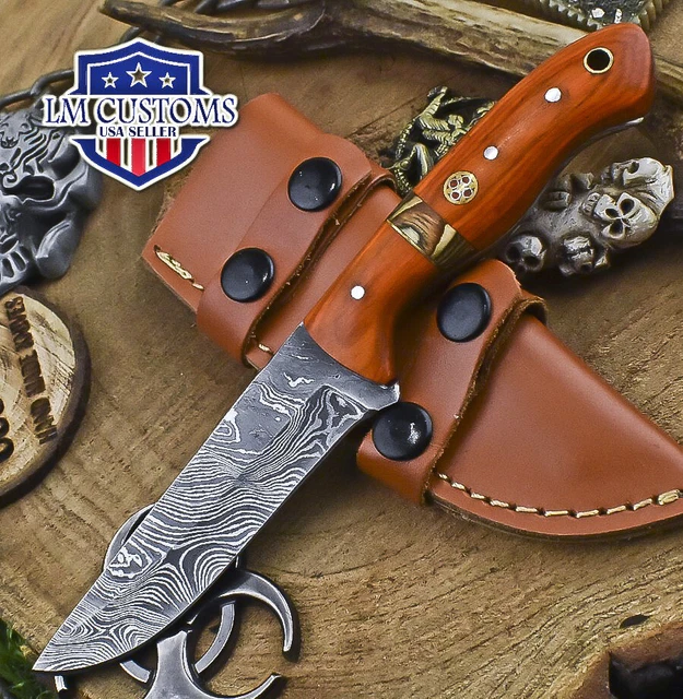Custom Skinner Knife Twist Damascus Hard Wood Wooden Bolster Hunting Collectible
