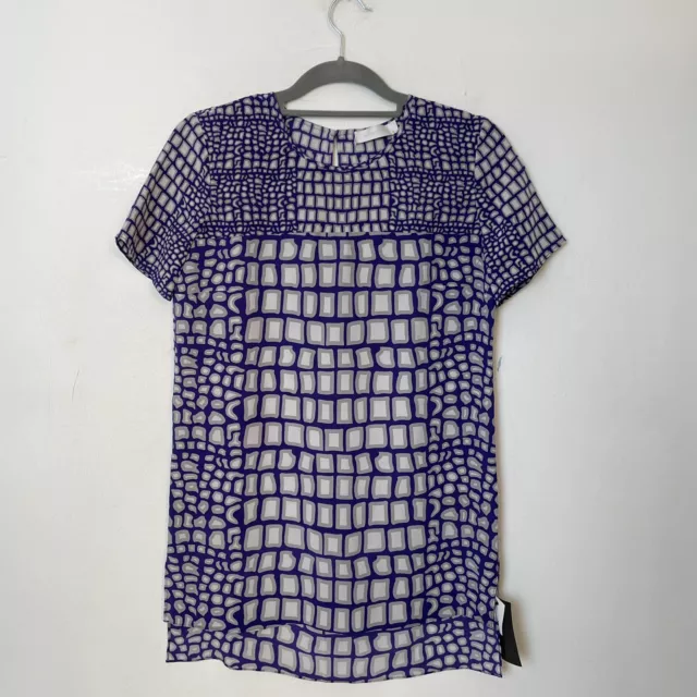 Richard Nicoll 100% Silk Blouse Abstract Print Blue Top T-shirt Sz UK 6