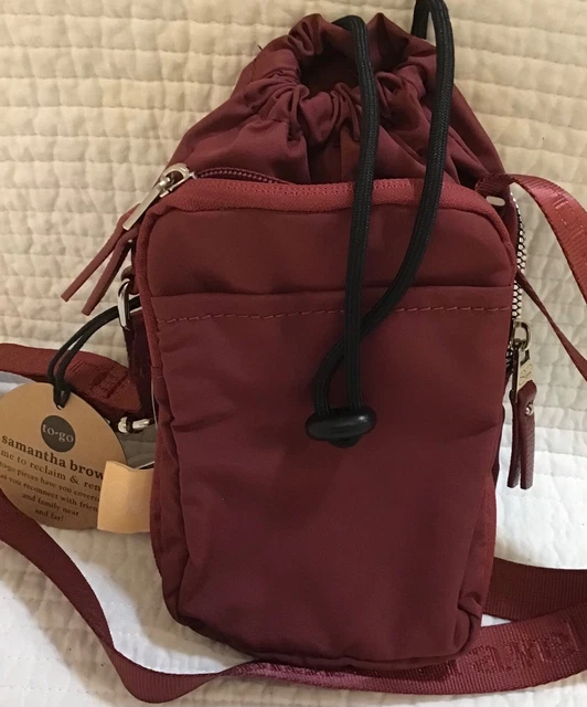 Samantha Brown To Go Nwt Crossbody & Water Bottle Holder Burgandy