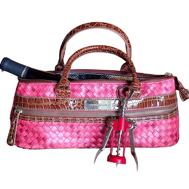 Samantha Brown Red Faux Wicker Insulated Wine Bag w/ Bottle Opener