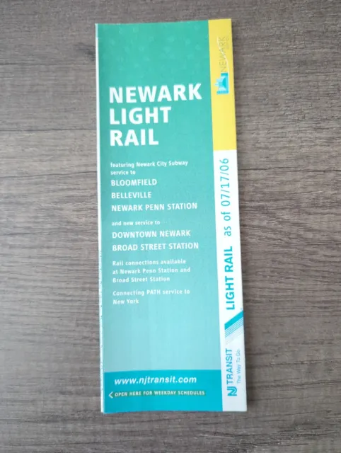 NJ Transit Newark Light Rail Timetable Train Schedule July 17th 2006