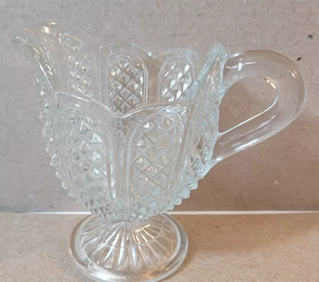 Vintage EAPG Clear Pressed Glass Diamond Pattern Creamer or Sauce Pitcher 3''