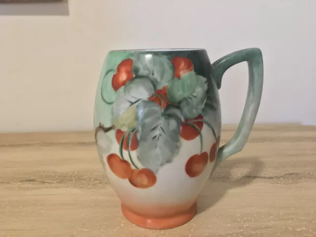 Rosenthal Bavaria Tankard Mug Hand Painted Cherries Fruit Peach Green Rust Large