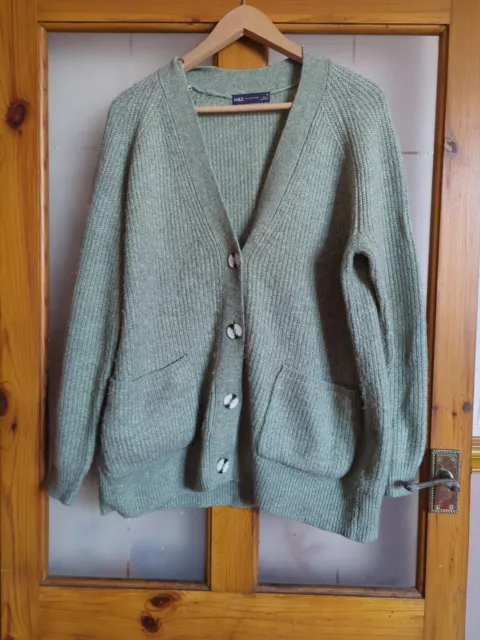 M&S Größe M grün Langarm Knopfverschluss gestrickte Oma Strickjacke