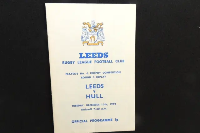Rugby League. Leeds v Hull 12th December 1972 Official Programme