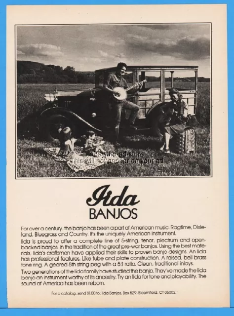 1978 Iida Banjo Family Picnic Classic Car Mom Guitar Magazine Photo Print Ad