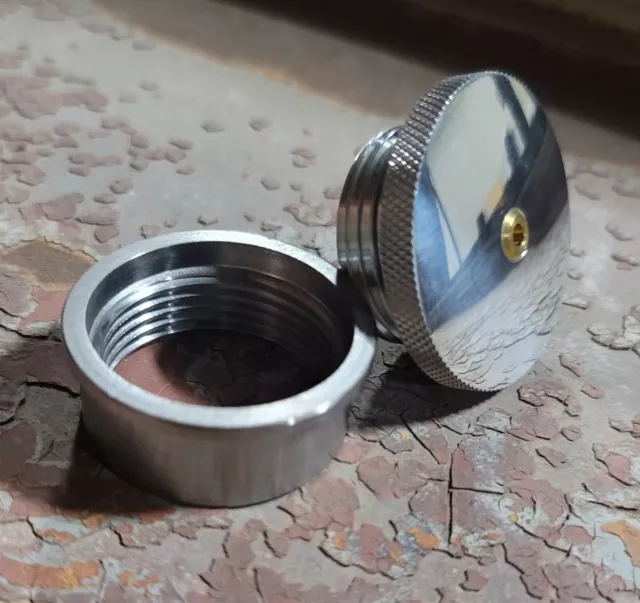 MOON Aluminum FILLER CAP w Threaded STEEL BUNG vtg old tank Hot Rod MOONeyes MOON Aluminum FILLER CAP w Threaded STEEL BUNG vtg old tank Hot Rod MOONeyes