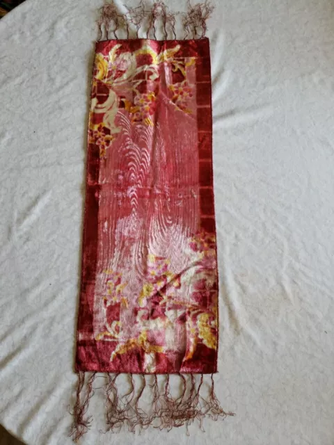 Antique Art Nouveau Velvet Fringe Buffet Scarf Table Runner 33-1/4” x 12-1/2”