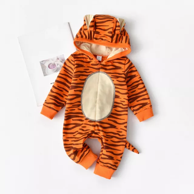 Newborn Infant Baby Girls Boys Cartoon Tiger Hooded Romper Jumpsuit Costume