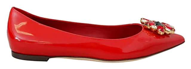 Dolce & Gabbana Red Patent Leather Crystal Bellucci Flats EU37 US7