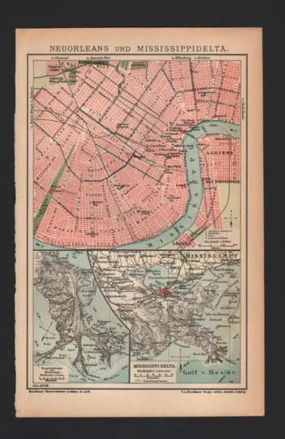 Landkarte map 1905: Stadtplan: NEUORLEANS - NEW ORLEANS UND MISSISSIPPI-DELTA.