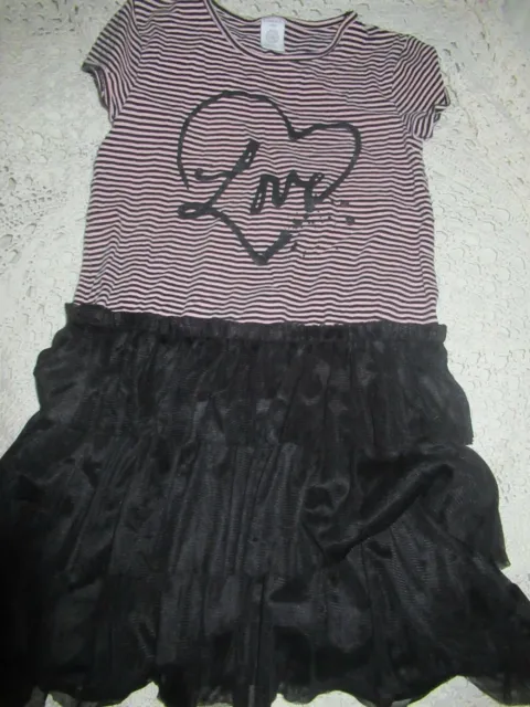 euc Lindex KIds pink black tulle skirt Love dress girl 6 7 free ship US