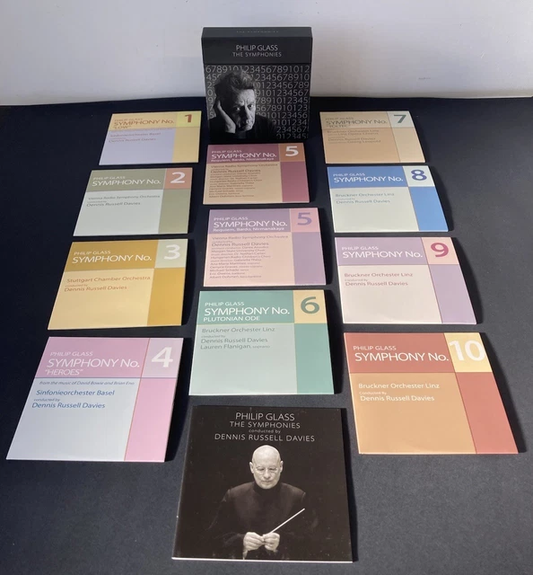 PHILIP GLASS THE Symphonies 1-10 CD Box Set & 24 page booklet Very