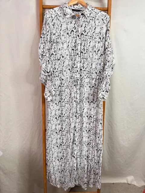 DECJUBA NADIA PUFF Sleeve Shift Dress Size 14 L Grey Black Leopard