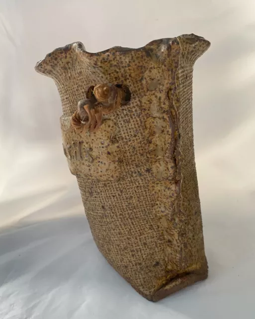 Lovely Vintage Australian Pottery Rustic Hessian Sack Bag Style Utensils Holder 3