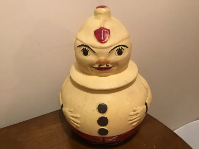 ANTIQUE 1920’s Rare American Bisque  Roly Poly Brownie Cookie Jar VTG Clown