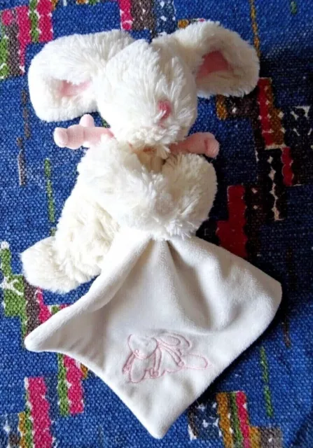 5Pa/ Doudou Et Compagnie  Mouchoir Lapin Rose Blanc Pompon  Tbe