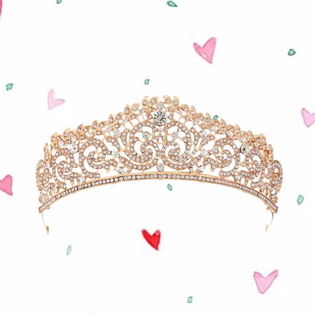 Diadème Couronne Baroque En Cristaux - Or, Diamètre 12 Cm - Pour Mariage, Carnaval, Fête, Déguisement Reine Ou Princesse