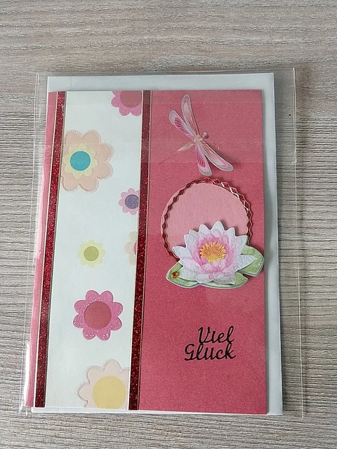 KARTE &amp;VIEL GLÜCK&amp; Glückwunschkarte mit Blumen Libelle verschiedene ...