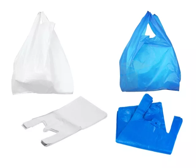 UK New Plastic Vest Carrier Bags Shop Stall Home Black Blue White Red Recycled 2